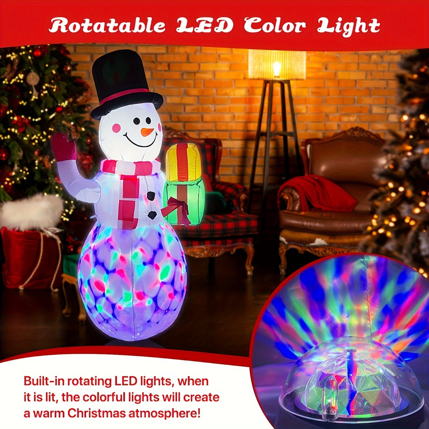 5ft Inflatable Snowman With Rotating LED Lights, Outdoor Yard Christmas Decoration, Durable Polyester, Festive Holiday Display