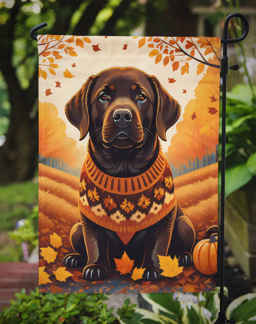 Chocolate Labrador Retriever Fall Garden Flag