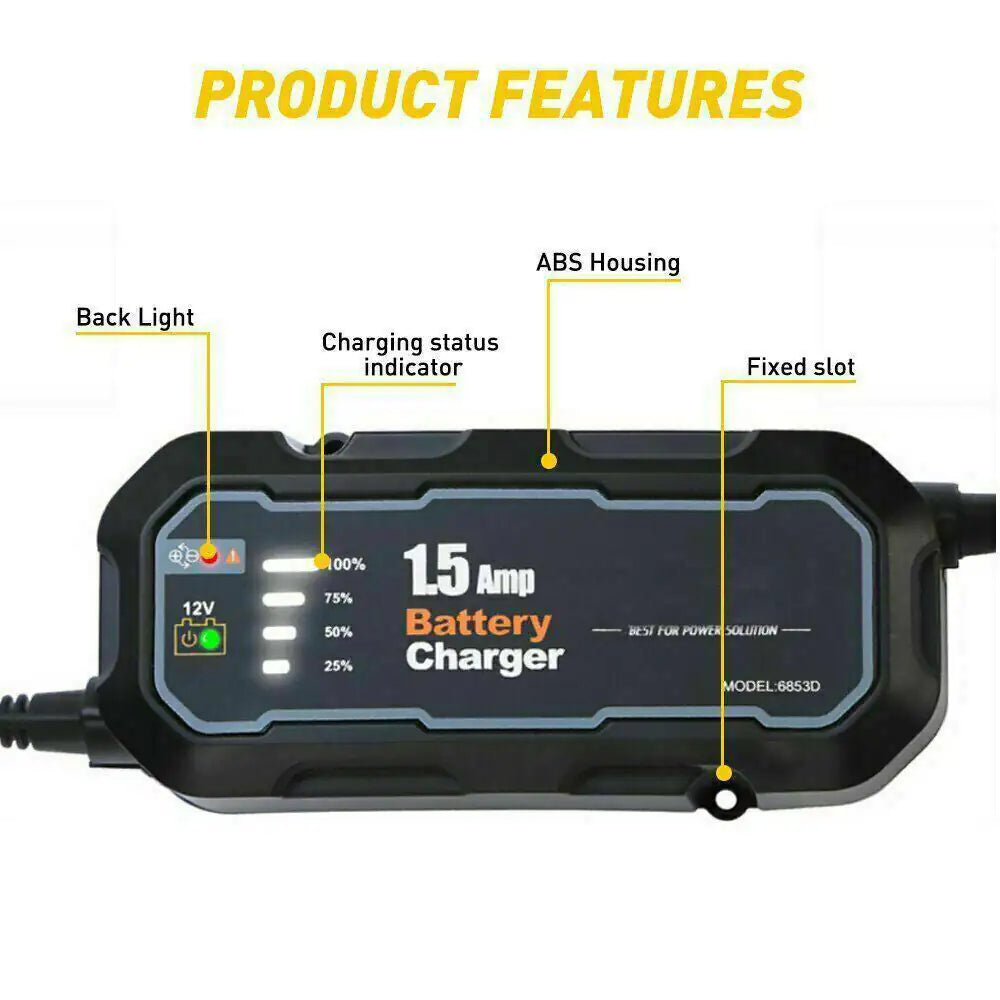 1500mAh Automatic Smart Battery Charger 12V Portable Car Auto Trickle Maintainer