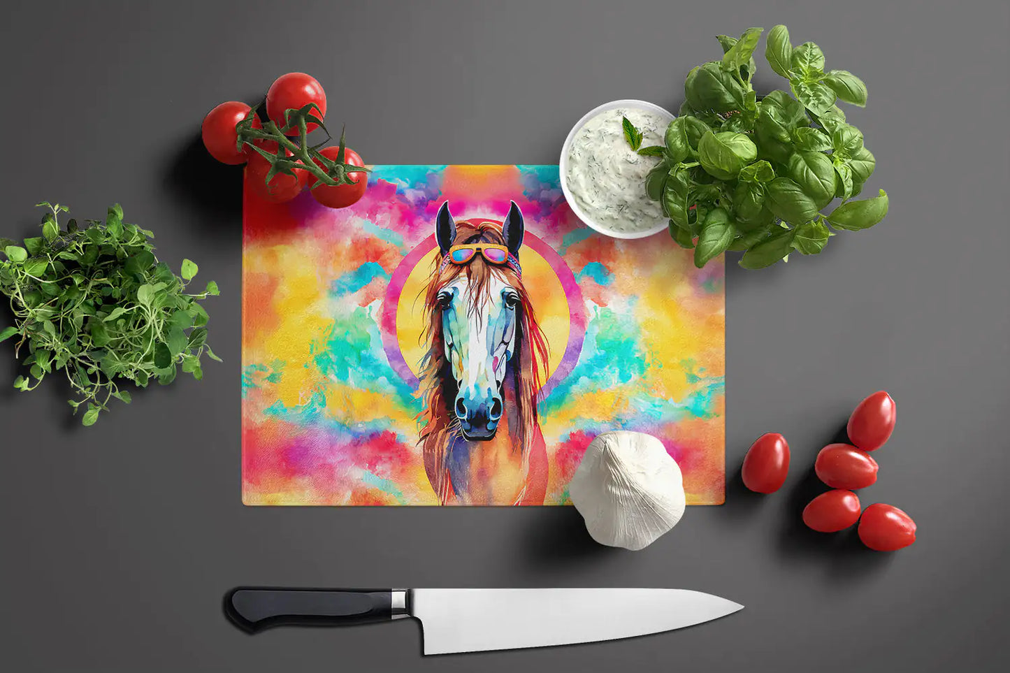 Hippie Animal Horse Glass Cutting Board