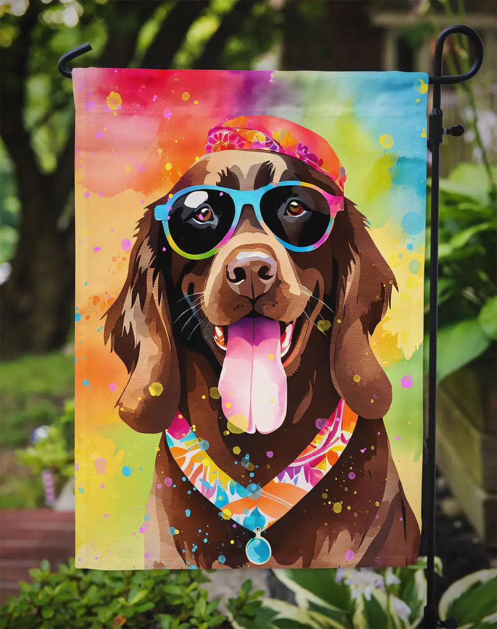 Chocolate Labrador Hippie Dawg Garden Flag